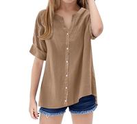 Camicia larga da ragazza, colletto alto, tinta unita, con chiusura magnetica, caffè, 5-6 Jahre