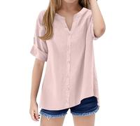 Camicia larga da ragazza, colletto alto, tinta unita, con chiusura magnetica, Colore: rosa., 7-8 Jahre