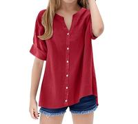 Camicia larga da ragazza, colletto alto, tinta unita, con chiusura magnetica, Colore: rosso, 5-6 Jahre