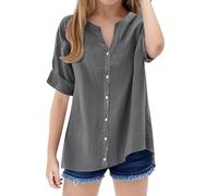 Camicia larga da ragazza, colletto alto, tinta unita, con chiusura magnetica, grigio., 7-8 Jahre