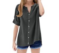 Camicia larga da ragazza, colletto alto, tinta unita, con chiusura magnetica, grigio scuro, 5-6 Jahre