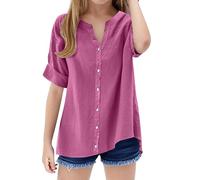 Camicia larga da ragazza, colletto alto, tinta unita, con chiusura magnetica, rosa intenso, 5-6 Jahre