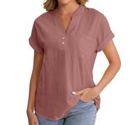 Camicia Legere da donna, camicia da donna con bottoni con scollo a V, in tinta unita, camicetta alla moda, maglietta sottile con tasche portatili, camicia traspirante a maniche corte, top per la casa