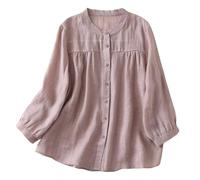 Camicia Lino Donna alla Moda Taglie Forti Camicia Donna Manica Corta in Mussola Basic Top con Bottoni sul Colletto Larghi Essentials Camicetta con Scollo a V per Ufficio E Occasioni Casuali