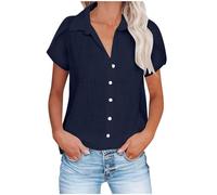 Camicia Lino Donna Camicie in Lino Cotone Camicie a Maniche Corte per Donna Casual Estate 2026 Colletto in Cotone e Top vestibilità Ampia Camicetta Camicia Basic Cappotto con (Dark Blue XXXXL)