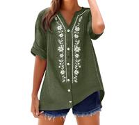 Camicia Lino Donna Manica Lunga Elegante, Camicetta con Scollo a V Lunga Bluse e Camicie Tinta Unita Oversize Blouses Ricamo Tinta Unita Tops Trasparente alla Moda per L'Estate, Vacanza 5Ci1