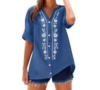 Camicia Lino Donna Manica Lunga Elegante, Camicetta con Scollo a V Lunga Bluse e Camicie Tinta Unita Oversize Blouses Ricamo Tinta Unita Tops Trasparente alla Moda per L'Estate, Vacanza 5Ci1
