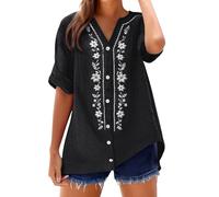 Camicia Lino Donna Manica Lunga Elegante, Camicetta con Scollo a V Lunga Bluse e Camicie Tinta Unita Oversize Blouses Ricamo Tinta Unita Tops Trasparente alla Moda per L'Estate, Vacanza 5Ci1