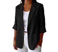 Camicia Lino Donna Maniche 3/4 Blazer Estiva Elegante Giacca da Donna con Collo a Risvolto Camicie Blusa con Bottoni e Tasche Laterali Camicetta da Spiaggia Leggera Comode Lavoro Feste Ufficio Mare