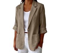 Camicia Lino Donna Maniche 3/4 Blazer Estiva Elegante Giacca da Donna con Collo a Risvolto Camicie Blusa con Bottoni e Tasche Laterali Camicetta da Spiaggia Mare Leggera Comode Lavoro Feste Ufficio