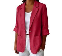 Camicia Lino Donna Maniche 3/4 Blazer Estiva Elegante Giacca da Donna con Collo a Risvolto Camicie Blusa con Bottoni e Tasche Laterali Camicetta da Spiaggia Leggera Comode Lavoro Feste Ufficio Mare