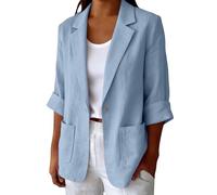 Camicia Lino Donna Maniche 3/4 Blazer Estiva Elegante Giacca da Donna con Collo a Risvolto Camicie Blusa con Bottoni e Tasche Laterali Camicetta da Spiaggia Mare Leggera Comode Lavoro Feste Ufficio