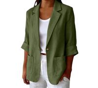 Camicia Lino Donna Maniche 3/4 Blazer Estiva Elegante Giacca da Donna con Collo a Risvolto Camicie Blusa con Bottoni e Tasche Laterali Camicetta da Spiaggia Leggera Comode Lavoro Feste Ufficio Mare