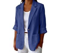 Camicia Lino Donna Maniche 3/4 Blazer Estiva Elegante Giacca da Donna con Collo a Risvolto Camicie Blusa con Bottoni e Tasche Laterali Camicetta da Spiaggia Leggera Comode Lavoro Feste Ufficio Mare