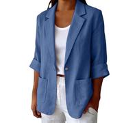 Camicia Lino Donna Maniche 3/4 Blazer Estiva Elegante Giacca da Donna con Collo a Risvolto Camicie Blusa con Bottoni e Tasche Laterali Camicetta da Spiaggia Leggera Comode Lavoro Feste Ufficio Mare