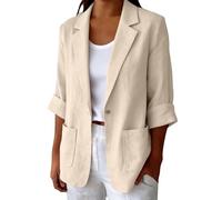 Camicia Lino Donna Maniche 3/4 Blazer Estiva Elegante Giacca da Donna con Collo a Risvolto Camicie Blusa con Bottoni e Tasche Laterali Camicetta da Spiaggia Leggera Comode Lavoro Feste Ufficio Mare