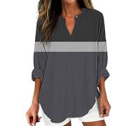 Camicia Lino Donna Maniche Lunghe Lunga Oversize Womens Cotton Linen Tops for Women Spring Summer V Neck Roll Up 3/4 Sleeve T Shirts Plain Graphic Tees Top Donna Eleganti Maniche Lunghe (Dark Gray L)