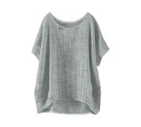 Camicia Lino Estiva Cotone Casual Shirt Scollo a V Elegante Taglie Forti Magliette Oversize Comoda da Lavoro Curvy Camicetta Donna da Spiaggia Tinta Unita Top Maniche Corte Leggera con Button Mare