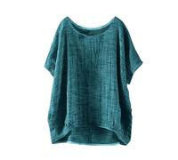 Camicia Lino Estiva Cotone Casual Shirt Scollo a V Elegante Taglie Forti Magliette Oversize Comoda da Lavoro Curvy Camicetta Donna da Spiaggia Tinta Unita Top Maniche Corte Leggera con Button Mare