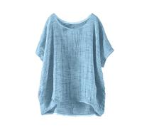 Camicia Lino Estiva Cotone Casual Shirt Scollo a V Elegante Taglie Forti Magliette Oversize Comoda da Lavoro Curvy Camicetta Donna da Spiaggia Tinta Unita Top Maniche Corte Leggera con Button Mare