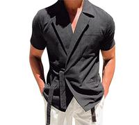 Camicia Lino Uomo Camicia Di Lino Camicie Uomo Manica Corta Canotta Beach Volley Nera Elasticizzata Magliette Estive In Giacca Verde Maglietta Pensione Maglia Da Lavoro Fresco Lunga Scollo V 3Xl