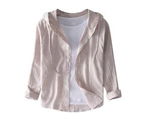 Camicia Lino Uomo, Camicia in Lino Tinta Unita a Maniche Lunghe con Cappuccio e Protezione Solare alla Moda per la Primavera e L'Estate dei Nuovi Uomini
