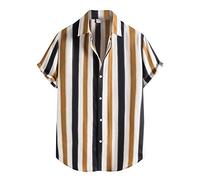 Camicia Lino Uomo, Camicia Stampa Etnica Manica Corta Casual Blusa T-Shirt