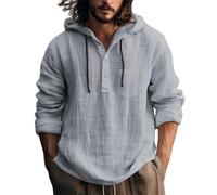 Camicia Lino Uomo,Camicia Uomo Bianca,Men's Casual Fashion Spring And Autumn Long Sleeved Solid Color Cotton Linen Shirt Bianche Manica Lunga (Grey, L).