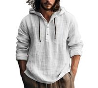 Camicia Lino Uomo,Camicia Uomo Lino,Men's Casual Fashion Spring And Autumn Long Sleeved Solid Color Cotton Linen Shirt Bianche Manica Lunga (White, L).