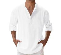 Camicia Lino Uomo Cotone Collo Diplomatico Camicie Estive Linen Shirt Men Camice Manica Lunga Taglie Forti Di Magliette Completo Maniche Corte Estiva Maglietta Slim Fit Vestito In,White,XL,Bianco