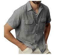 Camicia Lino Uomo Elegante Cotone Camicia Manica Corta Slim Fit No Stiro Camicie Estiva Spiaggia Leggera Bianca Bluse Con Bottoni Casual Classica Scollo a V Camicia Ufficio Per Spiaggia Vacanze