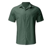 Camicia Lino Uomo Estiva Elegante Camicie Manica Corta No Stiro Casual Camicia Cotone Mare Leggera Traspirante Henley Shirts con Bottoni Slim Fit Classica Comode Camicie Ufficio per Le Vacanze