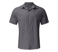 Camicia Lino Uomo Estiva Elegante Camicie Manica Corta No Stiro Casual Camicia Cotone Mare Leggera Traspirante Henley Shirts con Bottoni Slim Fit Classica Comode Camicie Ufficio per Le Vacanze