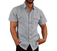 Camicia Lino Uomo Manica Corta Henley T Shirt Uomo Scollo a V Basic Camicia Estiva da Uomo in Lino Casual Vintage Palestra Maglietta Tinta Unita Original Tee Cotone T Shirt Maglia Elegante