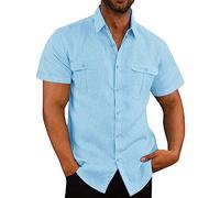 Camicia Lino Uomo Manica Corta Henley T Shirt Uomo Scollo a V Basic Camicia Estiva da Uomo in Lino Casual Vintage Palestra Maglietta Tinta Unita Original Tee Cotone T Shirt Maglia Elegante