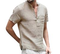 Camicia Lino Uomo Manica Corta Henley T Shirt Uomo Scollo a V Basic Camicia Estiva da Uomo in Lino Casual Vintage Palestra Maglietta Tinta Unita Original Tee Cotone T Shirt Maglia Elegante