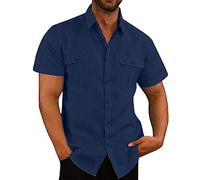 Camicia Lino Uomo Manica Corta Henley T Shirt Uomo Scollo a V Basic Camicia Estiva da Uomo in Lino Casual Vintage Palestra Maglietta Tinta Unita Original Tee Cotone T Shirt Maglia Elegante