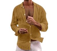 Camicia Lino Uomo Manica Lunga - Camicia Casual A Maniche Lunghe da Uomo con per L'Uso Quotidiano Perfetta per Gli Outfit Estivi Si Abbina Bene A Jeans E Chino per Uno Stile Comodo (Yellow XXXXL)
