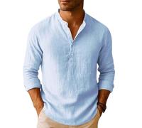 Camicia Lino Uomo Manica Lunga Camicie Estiva Casual con Bottoni Camicia Henley Uomo Estate Classica Tinta Unita Traspirante Vacanze E Il Lavoro Abbigliamento Casual