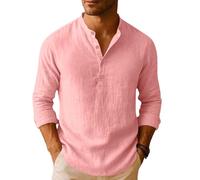 Camicia Lino Uomo Manica Lunga Camicie Estiva Casual con Bottoni Camicia Henley Uomo Estate Classica Tinta Unita Traspirante Vacanze E Il Lavoro Abbigliamento Casual