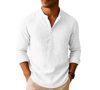 Camicia Lino Uomo Manica Lunga Camicie Estiva Casual con Bottoni Camicia Henley Uomo Estate Classica Tinta Unita Traspirante Vacanze E Il Lavoro Abbigliamento Casual