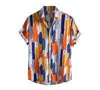 Camicia Lino Uomo Manica Lunga - Camicie Uomo Button Turn Giù Colore Men Bluse Manica Corta Camicia Casuale Stampa Camicie Men (Orange M)