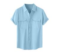 Camicia Lino Uomo Vendita, Camicie a Maniche Corte in Cotone Lino da Uomo con Bottoni Tinta Unita Traspirante Camicie con Due Tasche sul Petto Maglietta con Risvolto Casual da Spiaggia T-Shirt