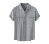 Camicia Lino Uomo Vendita, Camicie a Maniche Corte in Cotone Lino da Uomo con Bottoni Tinta Unita Traspirante Camicie con Due Tasche sul Petto Maglietta con Risvolto Casual da Spiaggia T-Shirt