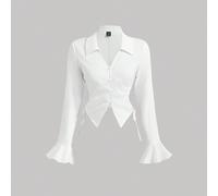 Camicia lunga a maniche lunghe con scollo a V e bottoni, con cordoncino, in stile cinese moderno, adatta per scuola, lavoro, spiaggia, brunch, compleanni, club, stile anni 70 L,M,S,XL,XS,XXL,XXS,XXXL,