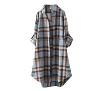 Camicia lunga da donna Camicetta da donna chic a quadretti, camicetta a | Grandi Dimensioni Abito Camicia Larga Fluido Cache a Quadri Abbottonato Spiaggia Top Abbottonato Autunno Mi Stagione Boho
