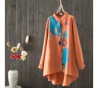 Camicia Lunga Donna Colorblock Larga Asimmetrica In Cotone E Lino Con Collo Alti