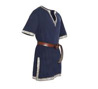 Camicia lunga medievale da bambino, a maniche corte, da pirata rinascimentale, per carnevale, Halloween, scuola, storia rinascimentale, travestimento (blu, 10-12 anni)