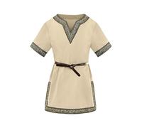 Camicia lunga medievale da ragazzo, a maniche corte, da pirata rinascimentale, per carnevale, Halloween, giorni di storia scolastica, rinascimentale, travestimento (beige, 5-6 anni)