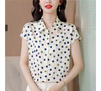 Camicia Maglia Blusa Donna Camicetta Bianco Blu Pois Maniche 11716